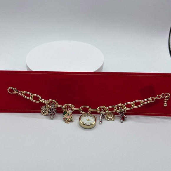 Holiday Lane Women's Christmas Multi-Charm Bracelet Watch in Gold/Silver-Tone - Picture 3 of 7
